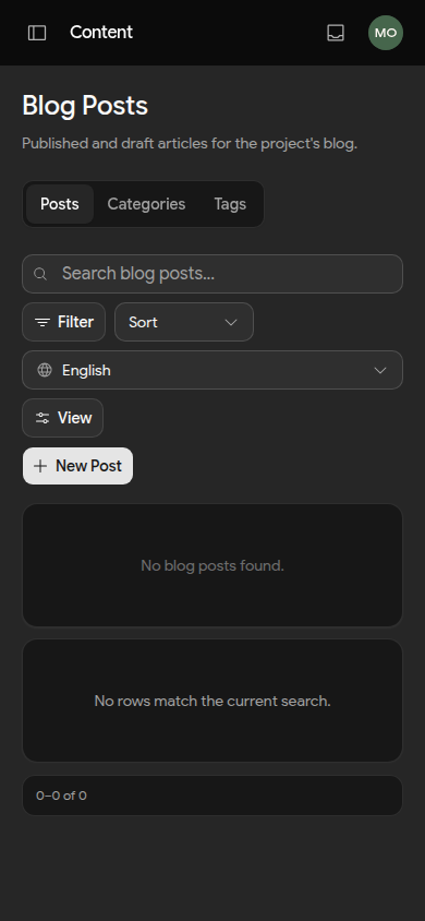 blog posts management mobile preview