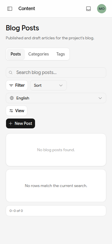 blog posts management mobile preview