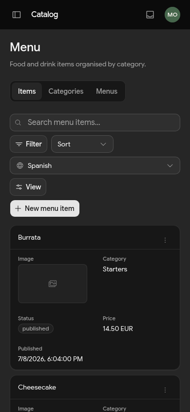 Catalog management mobile preview