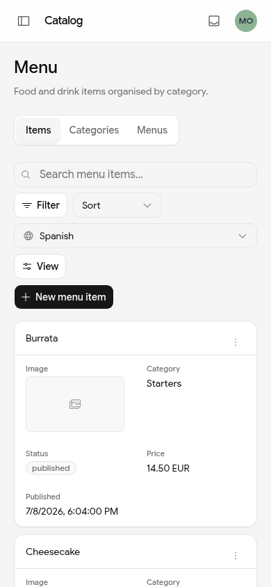 Catalog management mobile preview