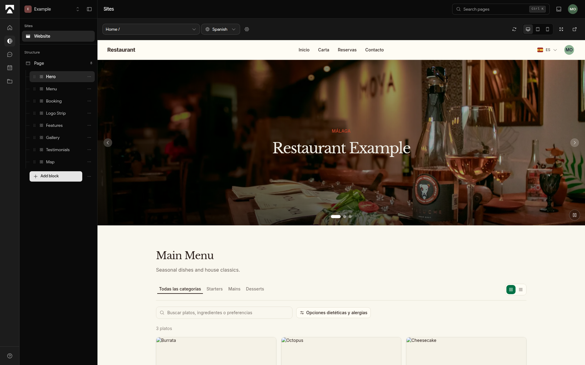 website editor management desktop preview
