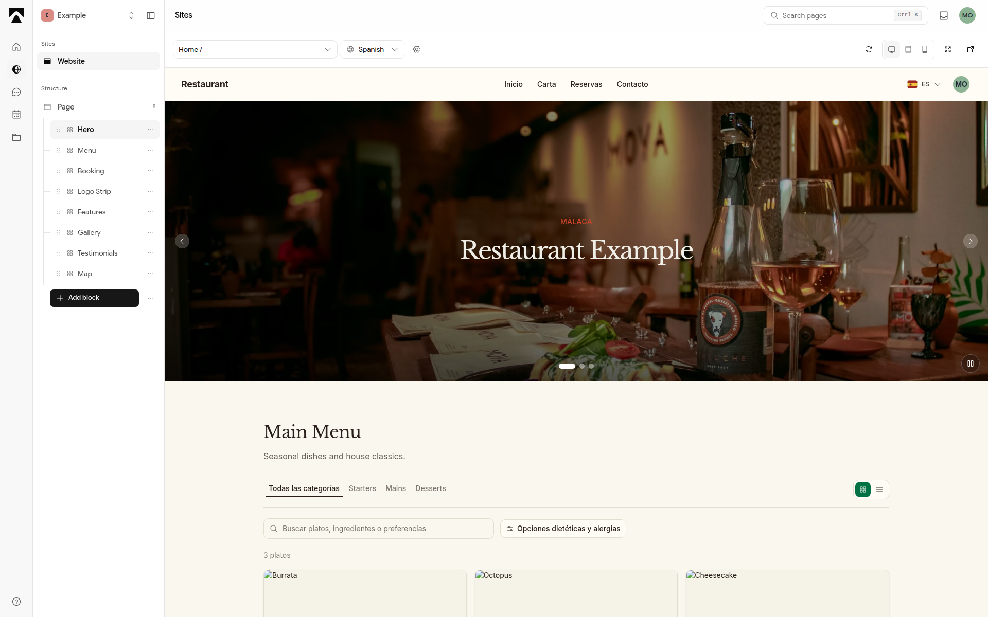 website editor management desktop preview